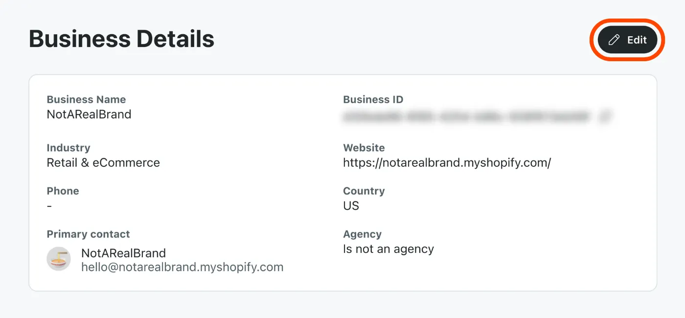Edit business details