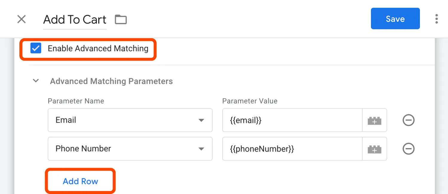 Enable advanced matching parameters
