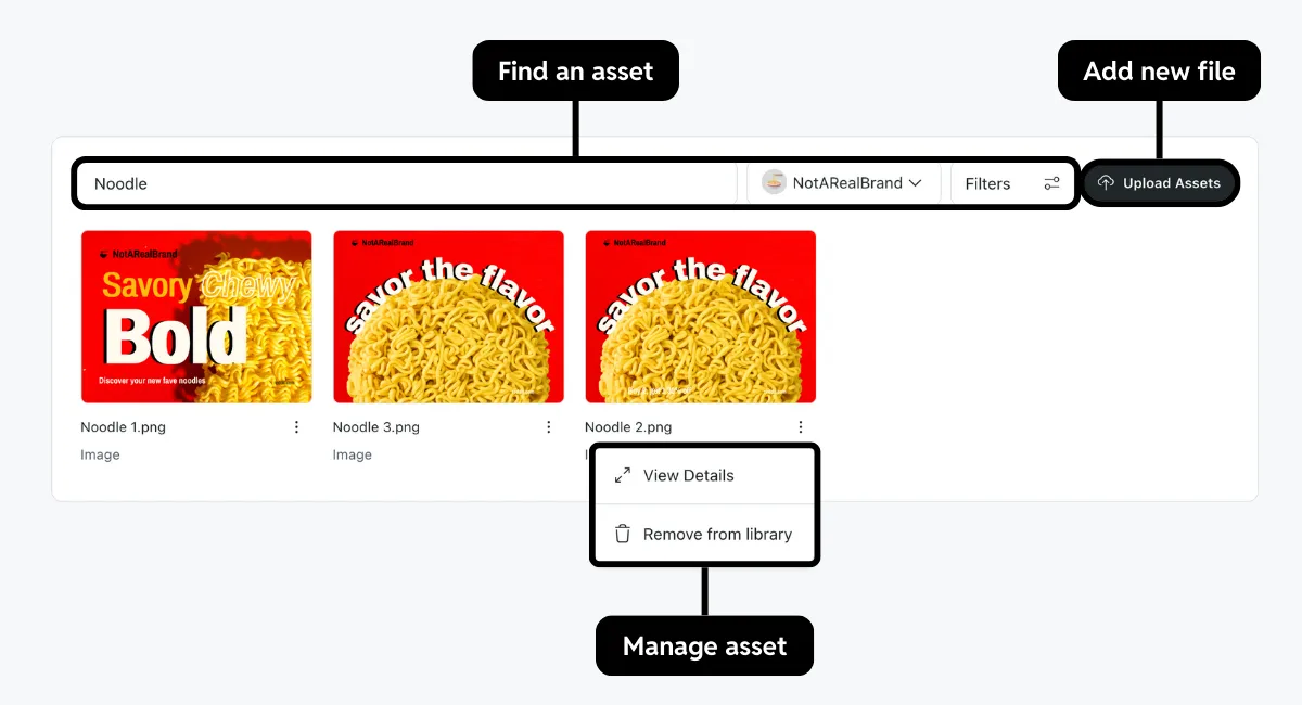 Manage asset library