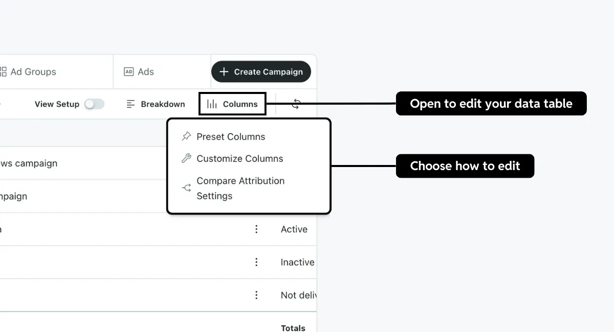 Manage columns