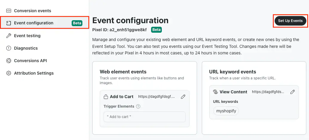 Open event setup tool