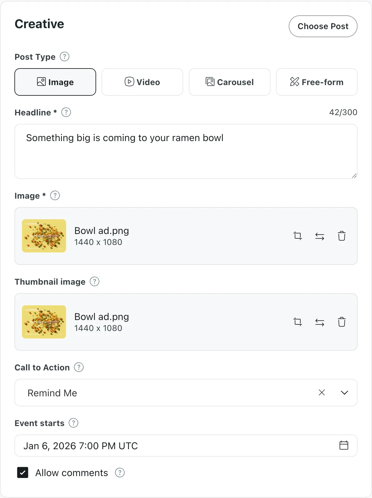 Set up a reminder ad