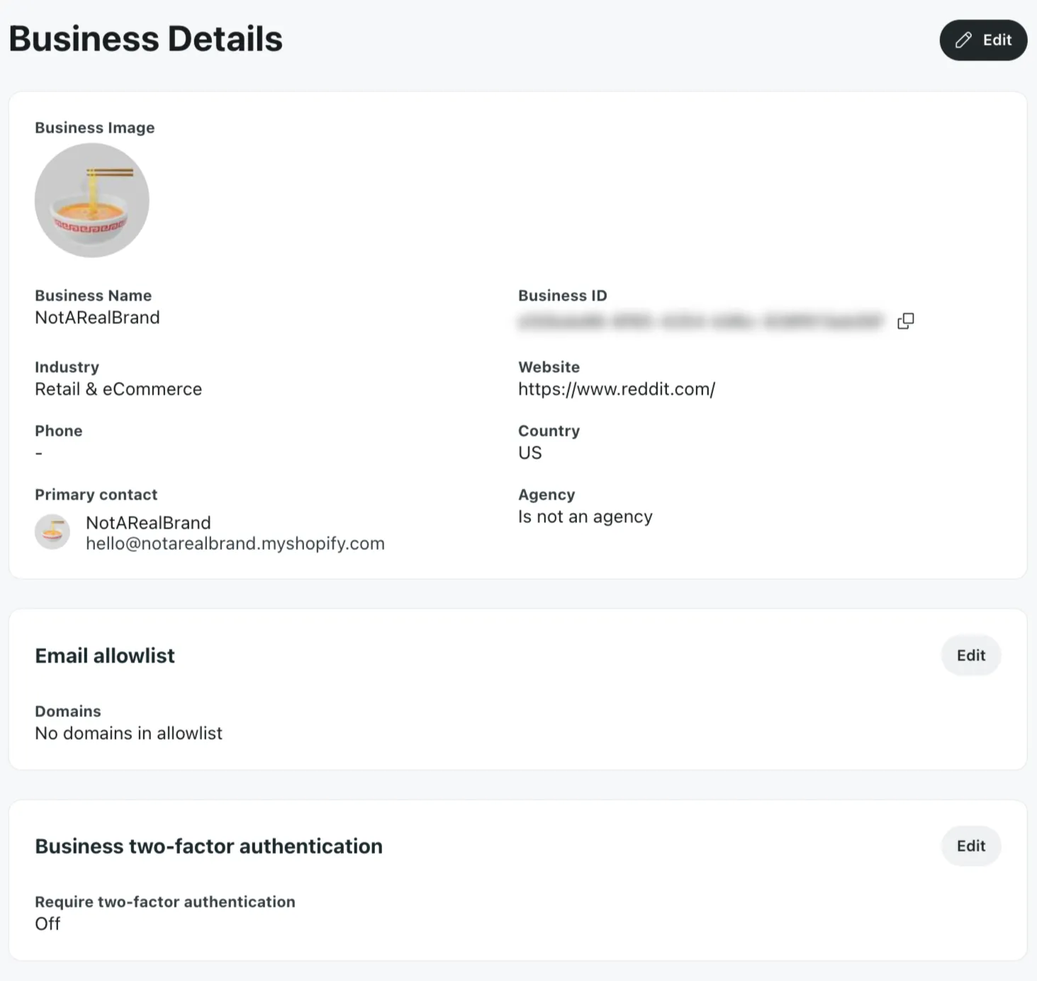 View business details